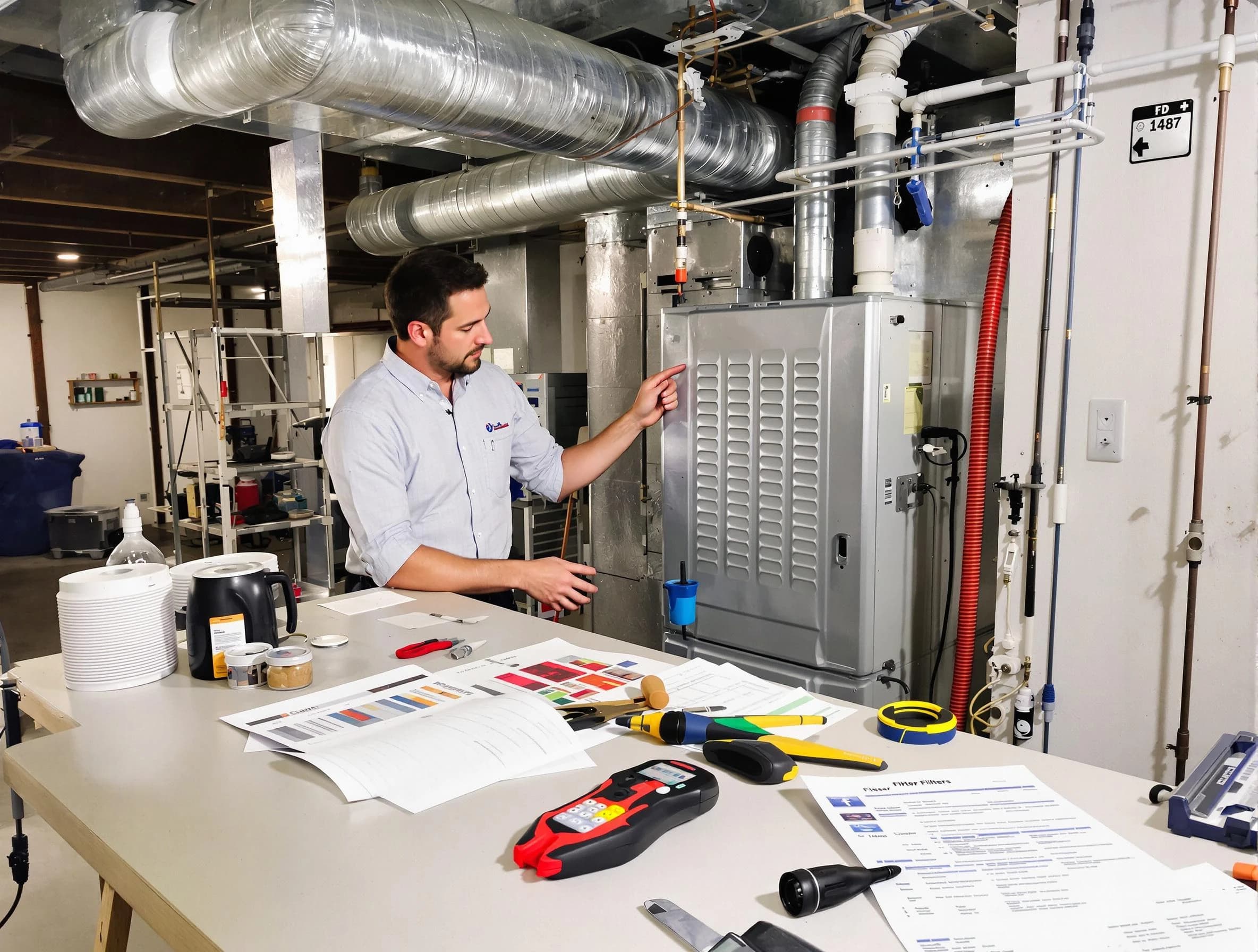 Franklin Air Duct Cleaning inspector conducting detailed filter system evaluation using professional diagnostic tools in Franklin
