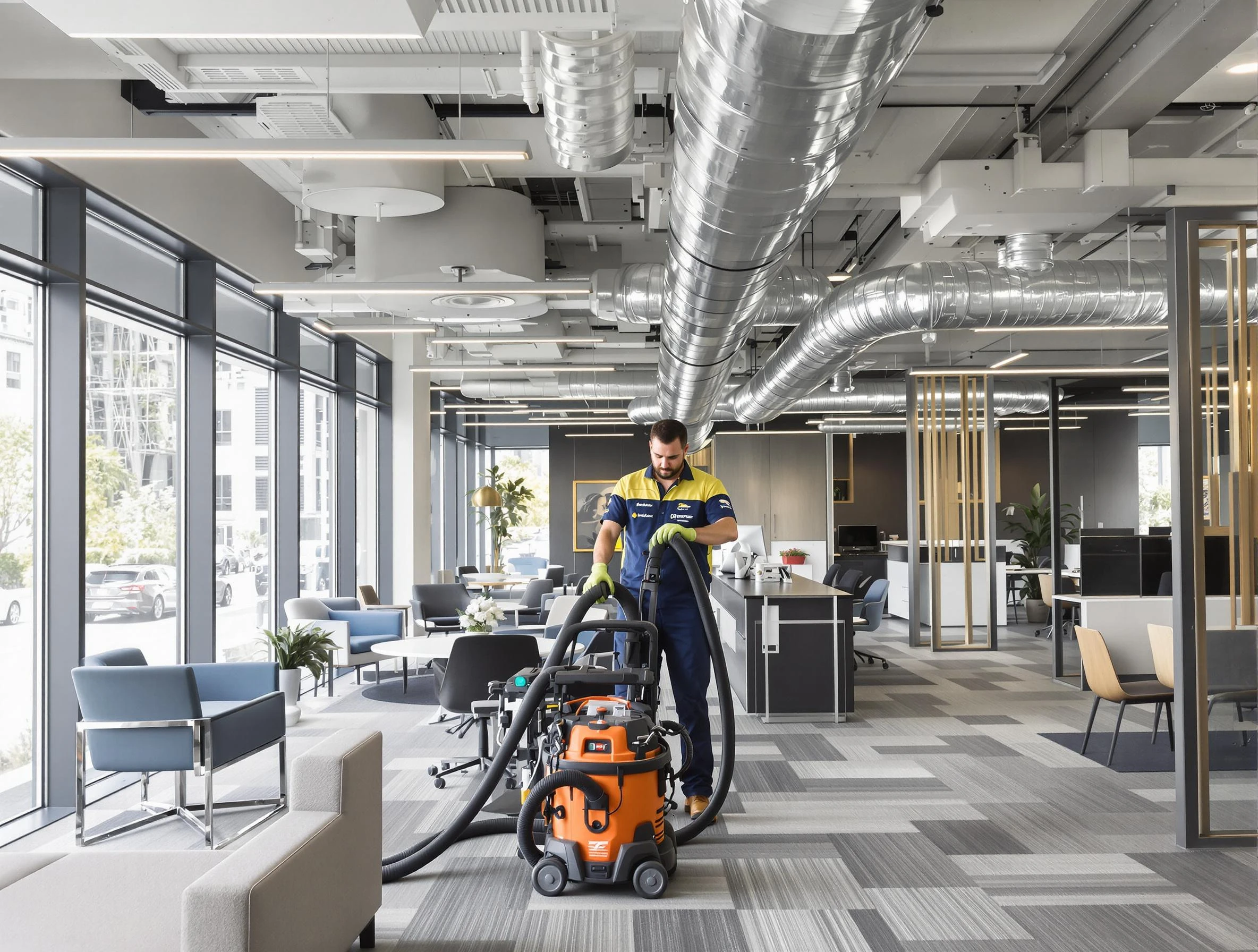 Franklin Air Duct Cleaning team performing thorough commercial duct cleaning at a Franklin business center